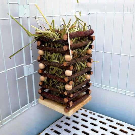 Natural Wooden Rabbit Grass Feeder