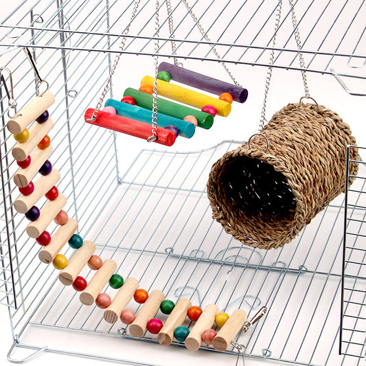 Wooden Parrot Swing Toy with Climbing Ladder