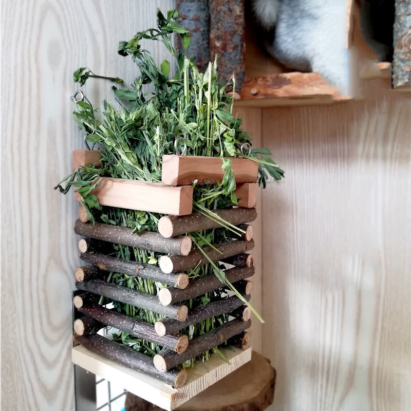 Natural Wooden Rabbit Grass Feeder